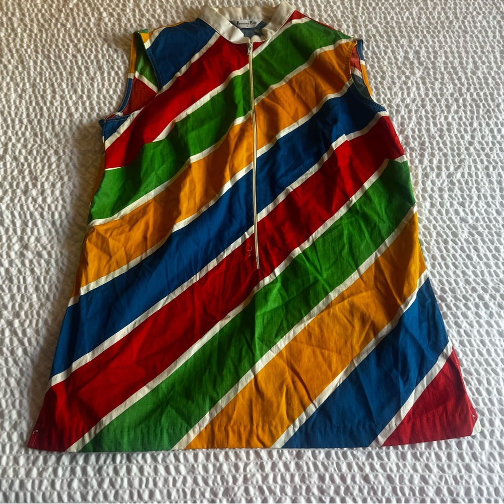Vintage Permanent Press Rainbow Diagonal Stripe Sleeveless Top Size 14